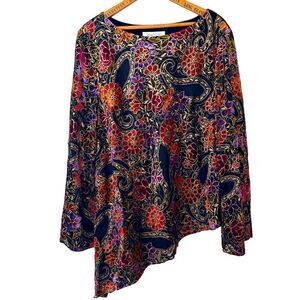 Coldwater Creek Velvet Sheer Burnout Paisley Top U1D121 Asymmetrical Tunic EUC!